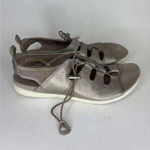 Ecco Sandals Lace Up Comfort Walking Sling Back Women Size 40 US9 Silver Leather